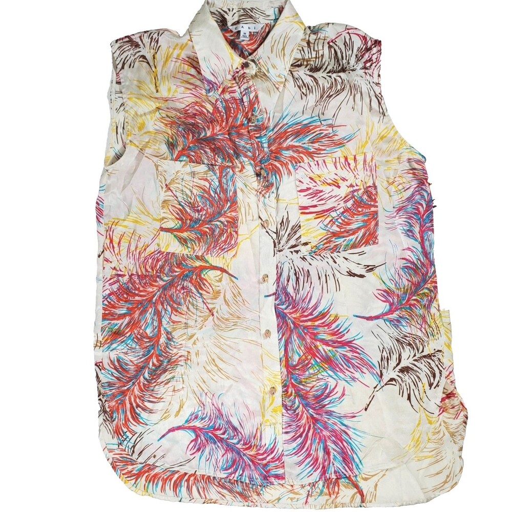 CAbi Women’s Silk Blouse Medium Multicolored Lightweight Sleeveless Button-up